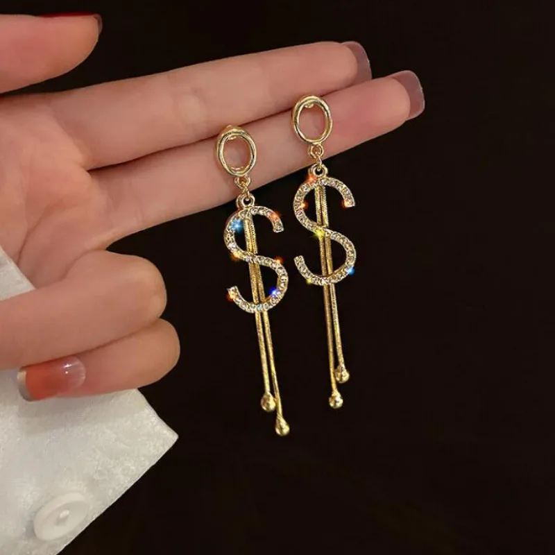 

Korean Creative Full Diamond Tassel Earrings for Women Statement Ear Jewelry Gifts