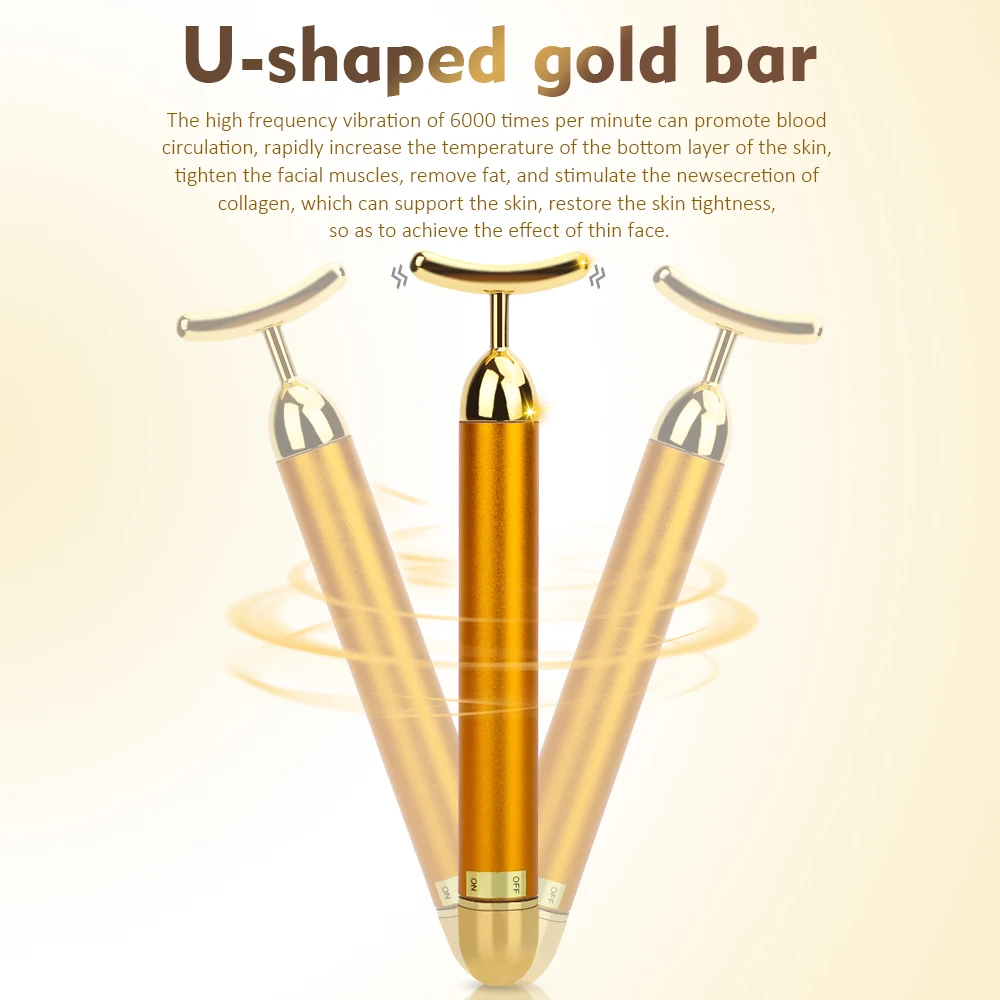 

24K Gold Roller Vibrating Facial Massager Slimming Facial Skin Beauty Bar Pulse Firming Face Massage Lift Tightening Wrinkle Bar