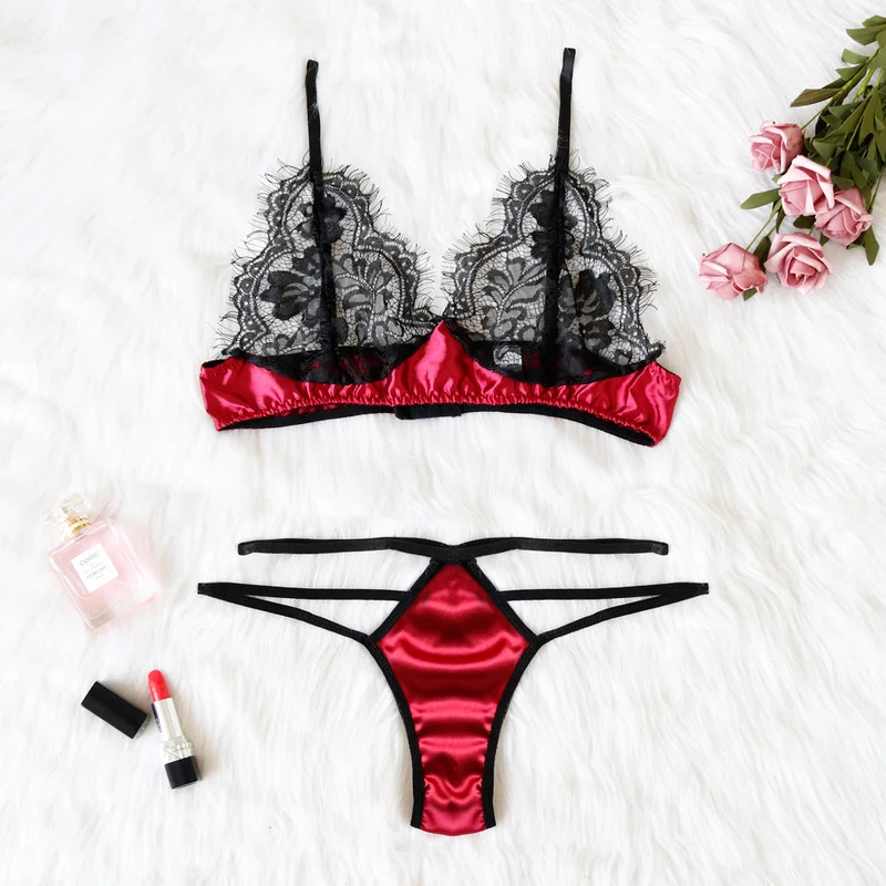 

Fashion Women Bras Thongs G-string Sexy Lace Lingerie Straps Women Sissy Panty Bandage Set Babydolls Sexy Bra Set Lingerie Set