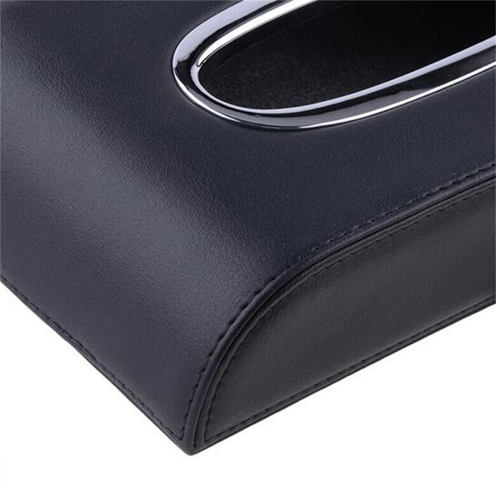

Universal Car Black Leather Tissue Box Cover Paper Hotel Car Home Napkin Holder Case
