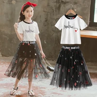 girls clothing sets new summer t shirtprint lace skirt 2pcs for kids clothing sets baby clothes outfits