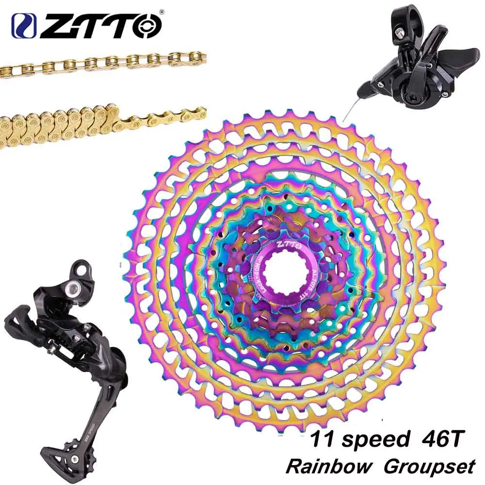 11s46t Rainbow set ZTTO MTB 11 скорость 46 Т группа набор 1*11 переключения заднего переключателя 11 в кассета с цепью группа набор Сверхлегкий k7 Звездочка горный велосипед - Цвет: 11s46t Rainbow set