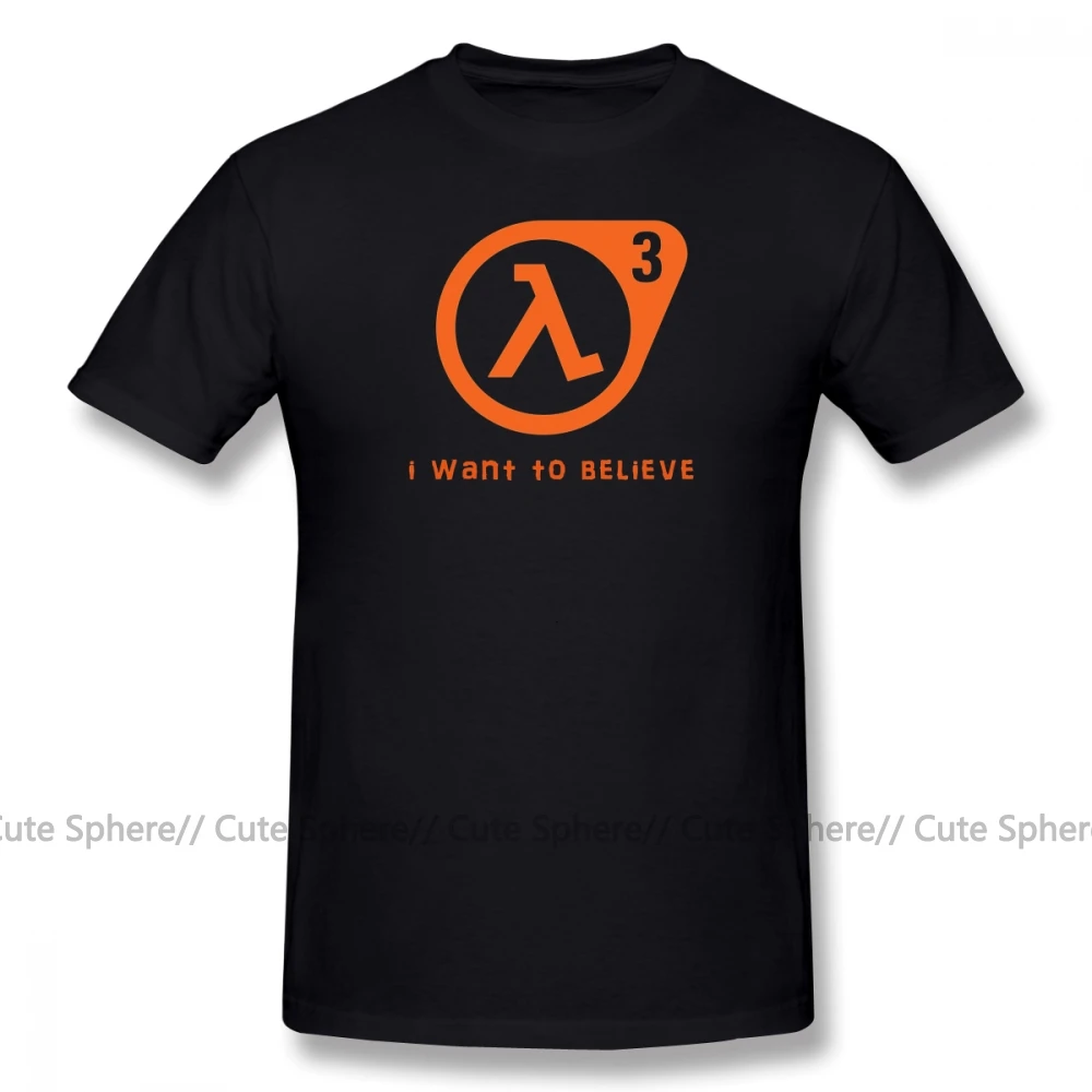Футболка Half Life 3 футболка с надписью «I Want To Believe» Милая футболка из 100 хлопка Базовая Мужская футболка с короткими рукавами XXX - Цвет: Black