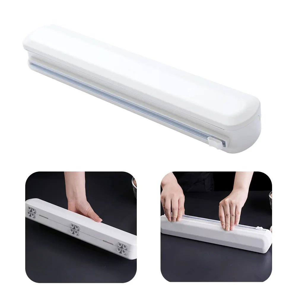 

Cling Film Cutter Food Wrapper Dispenser Smooth Non Slip Suction Cup Strong Home Storage Aluminum Foil ABS Kitchen Tool Box Safe