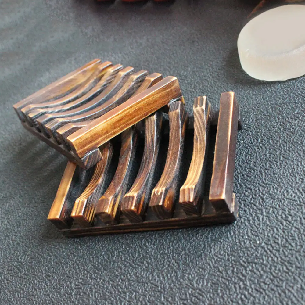 

2Pcs Natural PineWooden Wood Soap Dish Drain Tray Holder Storage Plate Box