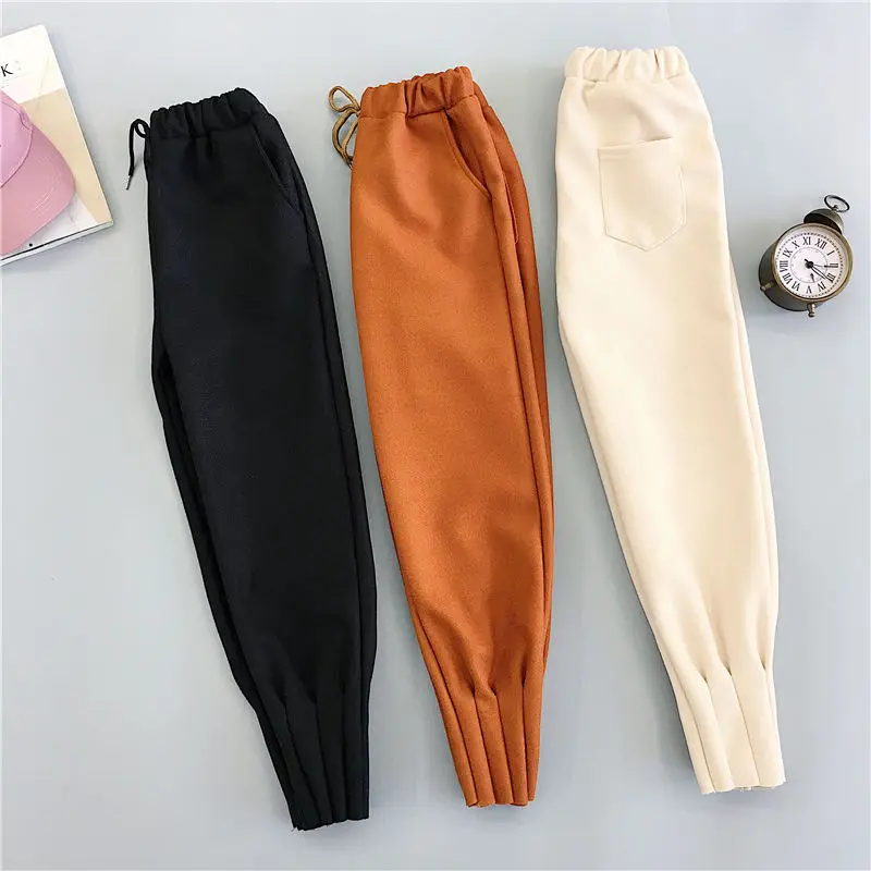 

New Autumn Women Pants Knitting Wool High Waist Loose Elegant Korean Style Casual Plus Size Work Suit Pant Loose Female Trouser
