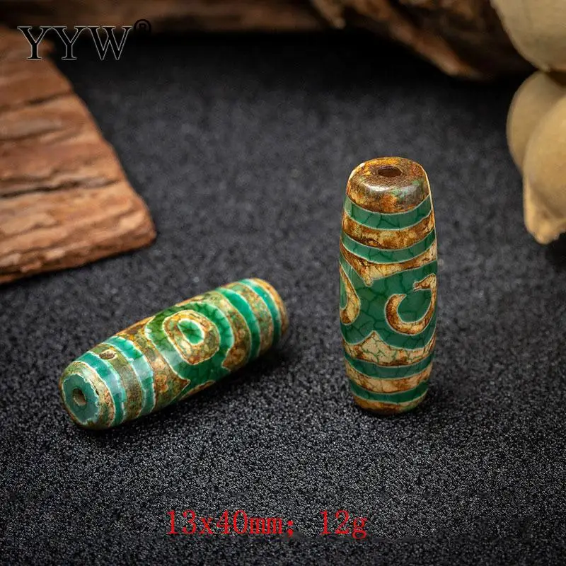 2 шт. 40 мм старинный зеленый камень из натурального тибетского дзи Бусы камня