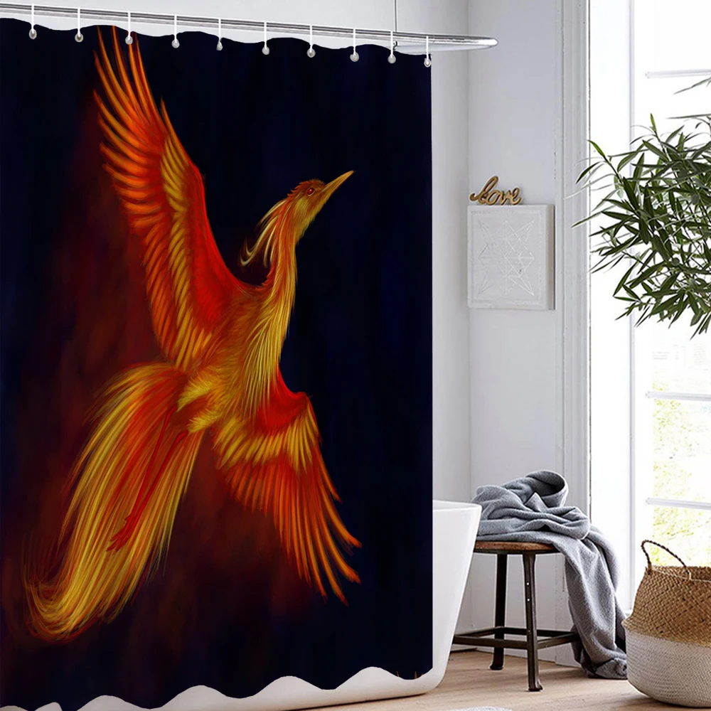 Занавеска для душа с рисунком Феникса водонепроницаемый шторка ванной комнаты