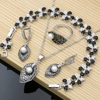 black enamel custom earrings freshwater pearls 925 silver jewelry sets for women wdding fine jewellry necklace set dropshipping