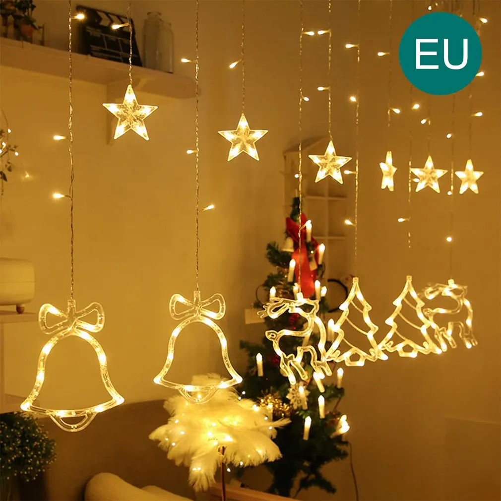 

Christmas Tree Curtain Lamp Day Party Room Decorated Bar Light String Garland LED Fairy Lights Elk Bells Curtain Lamp