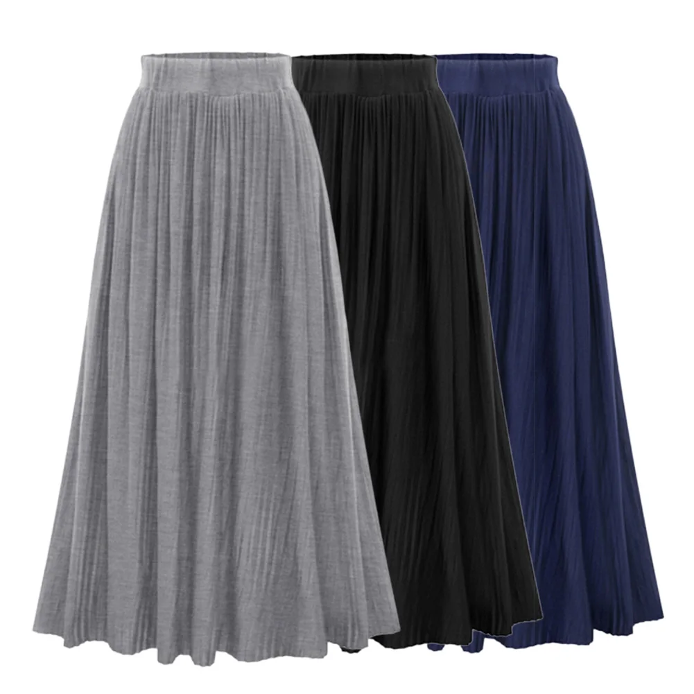 

Retro Summer High Waist Long Pleated Fashion Elastic Chiffon Vacation Solid Women Skirt
