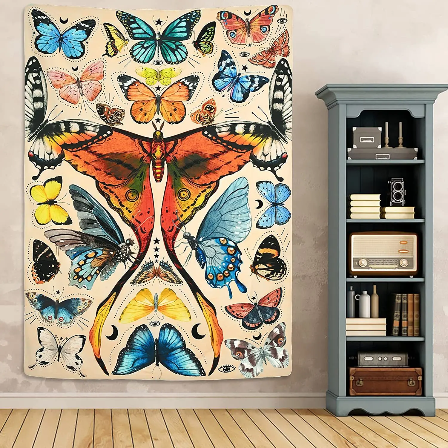 

Большой Настенный Гобелен в стиле ретро с бабочками разных цветов, настенное одеяло с мандалой, украшение для спальни, цветочное растение, эстетический комнатный Декор