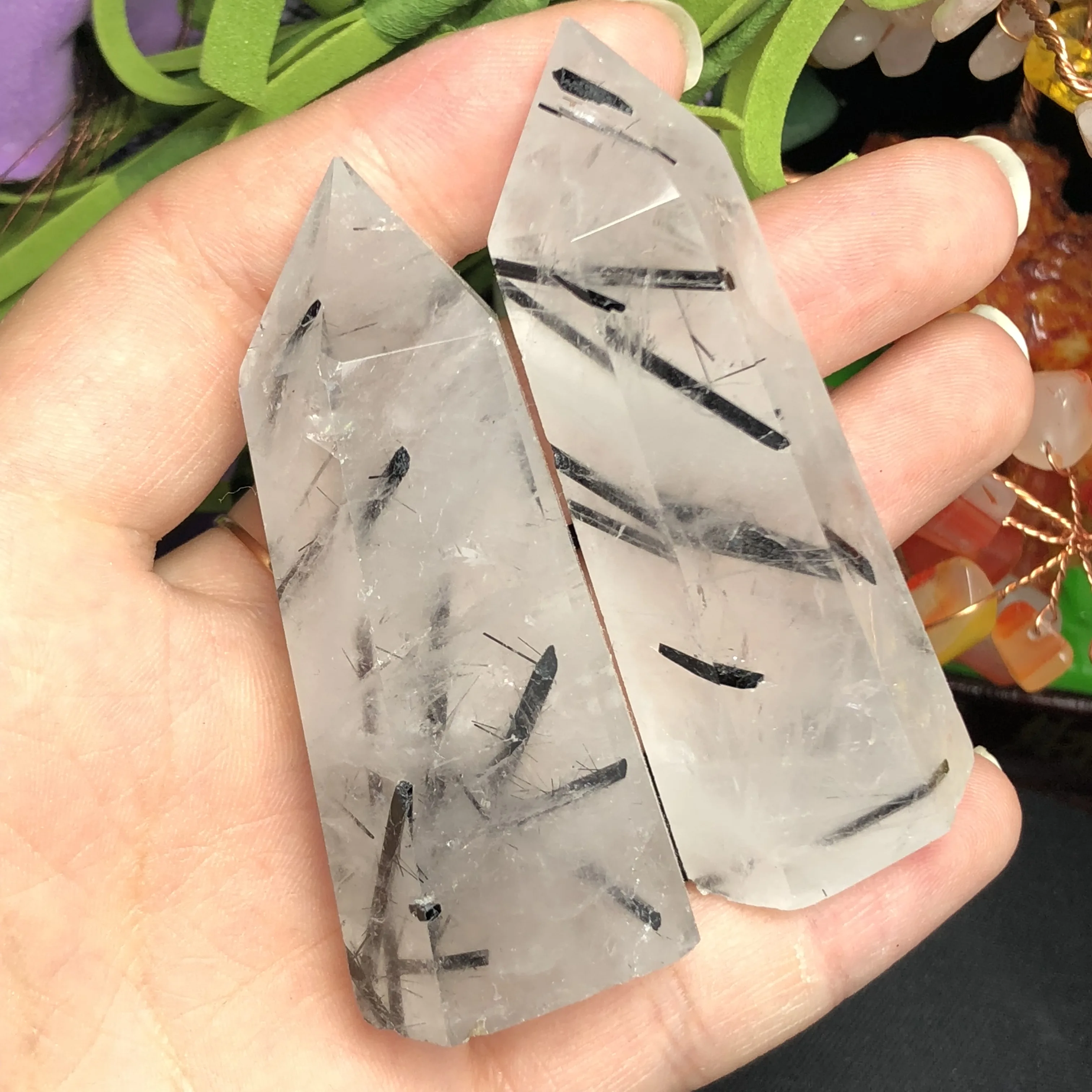 2 шт. натуральный белый и черный турмалин кристалл одноострый столб красивая