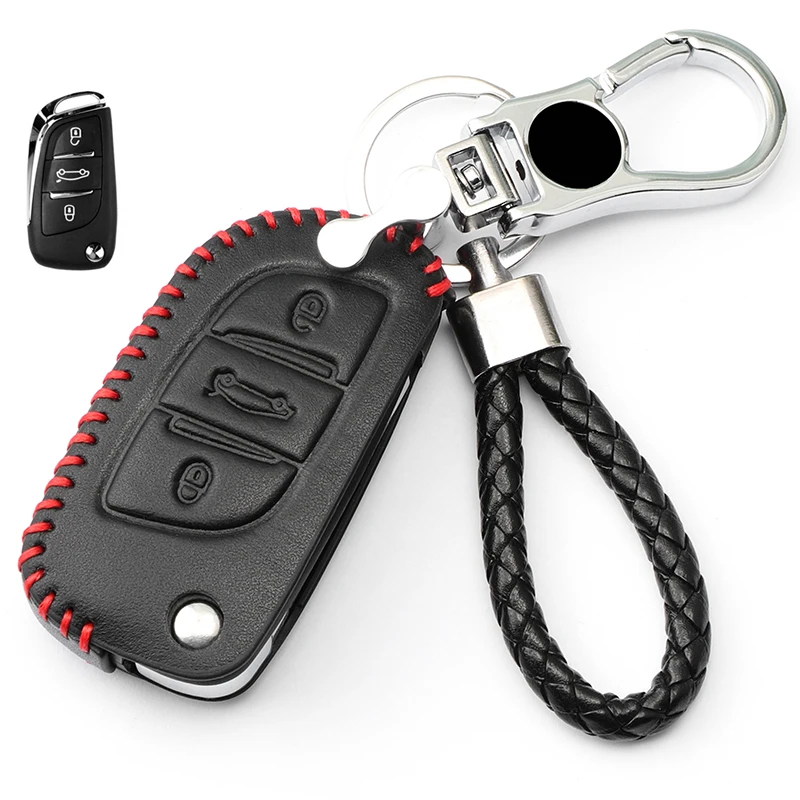 Люкс из натуральной кожи ключа автомобиля чехол Обложка для Peugeot 107 206 207 208 306 307 308