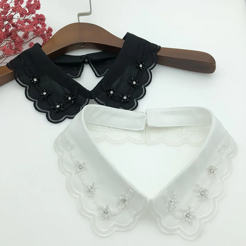 

Linbaiway 2023 женская блузка с искусственным воротником, обшитое бисером, съемный воротник для девушек, черные/белые женские накладные воротники