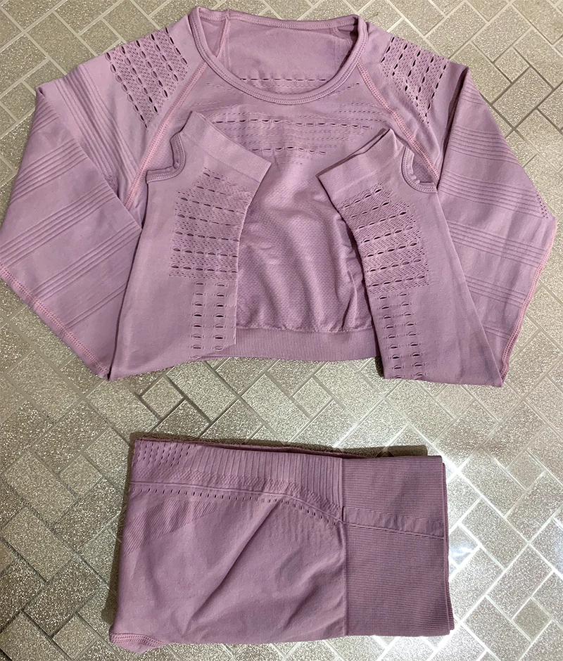 Pink sets Женский бесшовный набор для фитнеса с высокой талией, энергетический спортивный костюм, спортивные сетчатые леггинсы, рубашки, спортивный костюм с длинными рукавами, спортивные комплекты для бега - Цвет: Pink sets