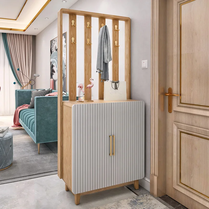 

Modern Living Room Furniture Solid Wood Display Cabinet Shoes Cabinets Functional Entrance Shoe Cupboards Door with Hanger