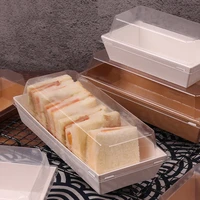 10pcs transparent cake box kraft paper packaging sandwich wrapping boxes cake bread snack bakery packing box with plastic lids