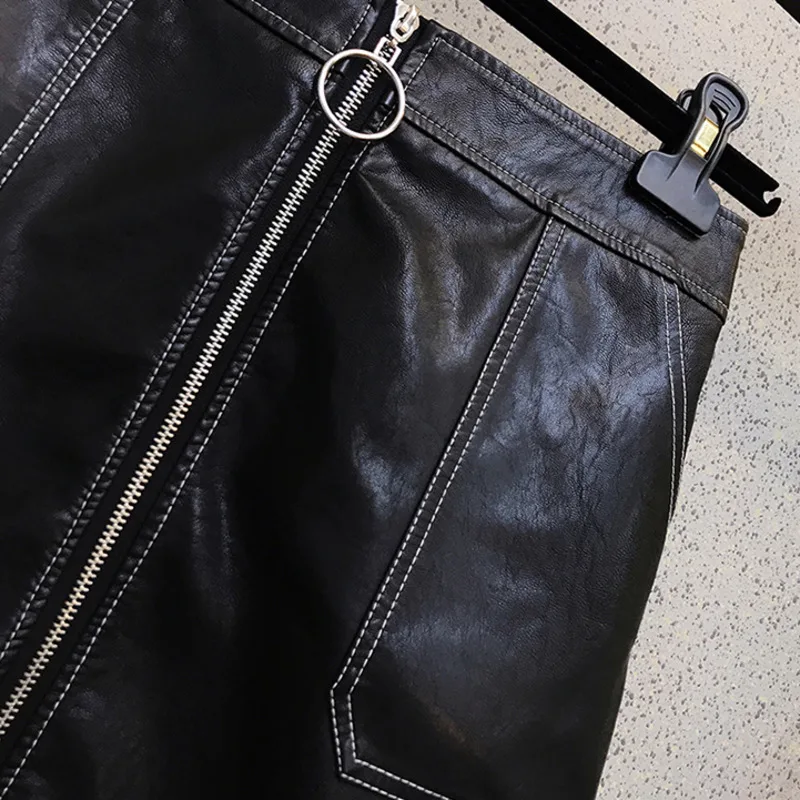 

Plus Size Women Elegant 2 Pieces Set Office Ladies Autumn Winter Long Sleeve Sweater And Mini Leather Skirt Sets For Women Suit