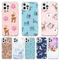 silicone case coque for iphone 13 pro max 11 12 pro xs max x xr 7 8 6 6s plus se 2020 happy winter cartoon deer back cover funda