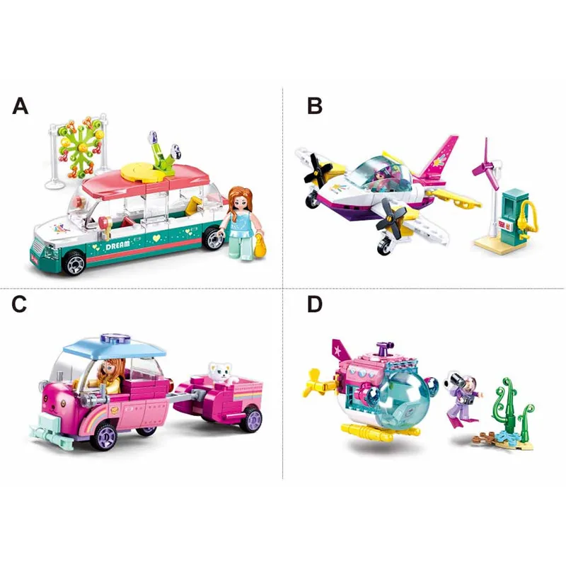 Sluban Pink Dream Series Building Blocks 469pcs B0921 Aircraft Submarine Car Assembled Model Brick Children Toy Gift | Игрушки и хобби