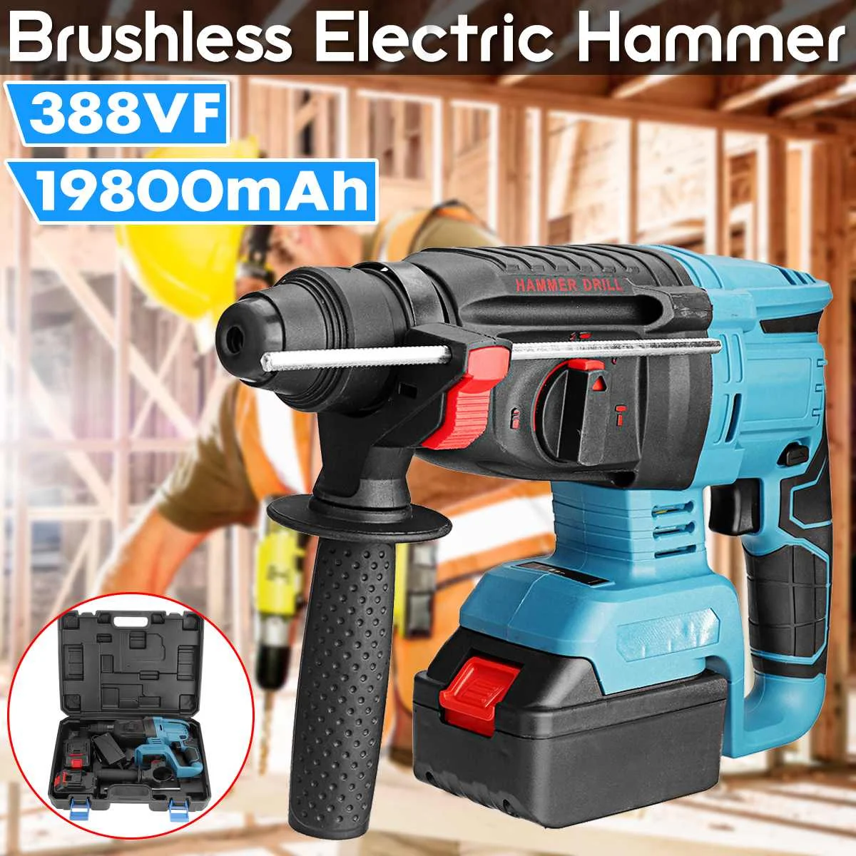 

388VF 19800mah Brushless Electric Rotary Hammer Multifunction Electric Hammer Impact Power Drill Tool For Makita 18V Battery
