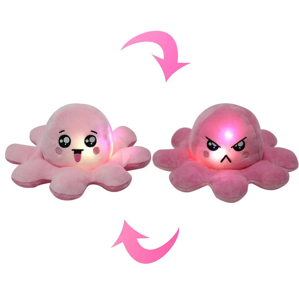 

Lovely Flip Animals octopus Toy Stuffed Plush Angry Happy Toy Soft Double-Sided Colorful Doll Popular Children Smile LED