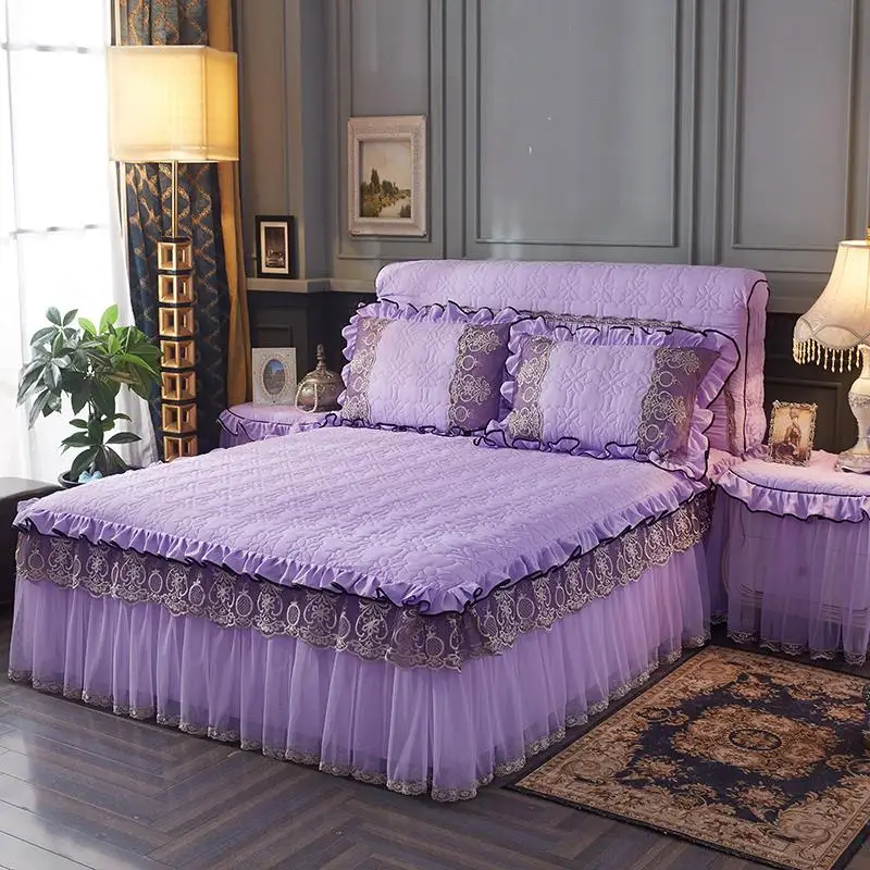 43 Quilted Cotton Lace Princess Bedskirt Bed cover spread set Pink Blue Purple king/queen size Bedsheets Pillowcases | Дом и сад