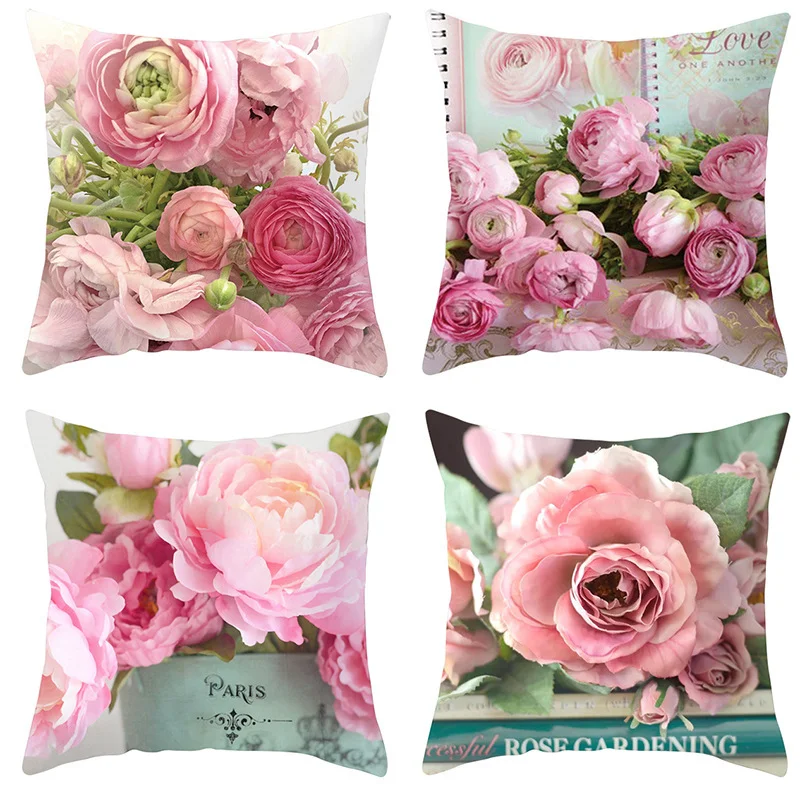 

4pcs Vintage Rose Series Pillow Cover Home Sofa Back Cushion Throw Case Flower Pillowcase For Bedroom Home Office Decorative