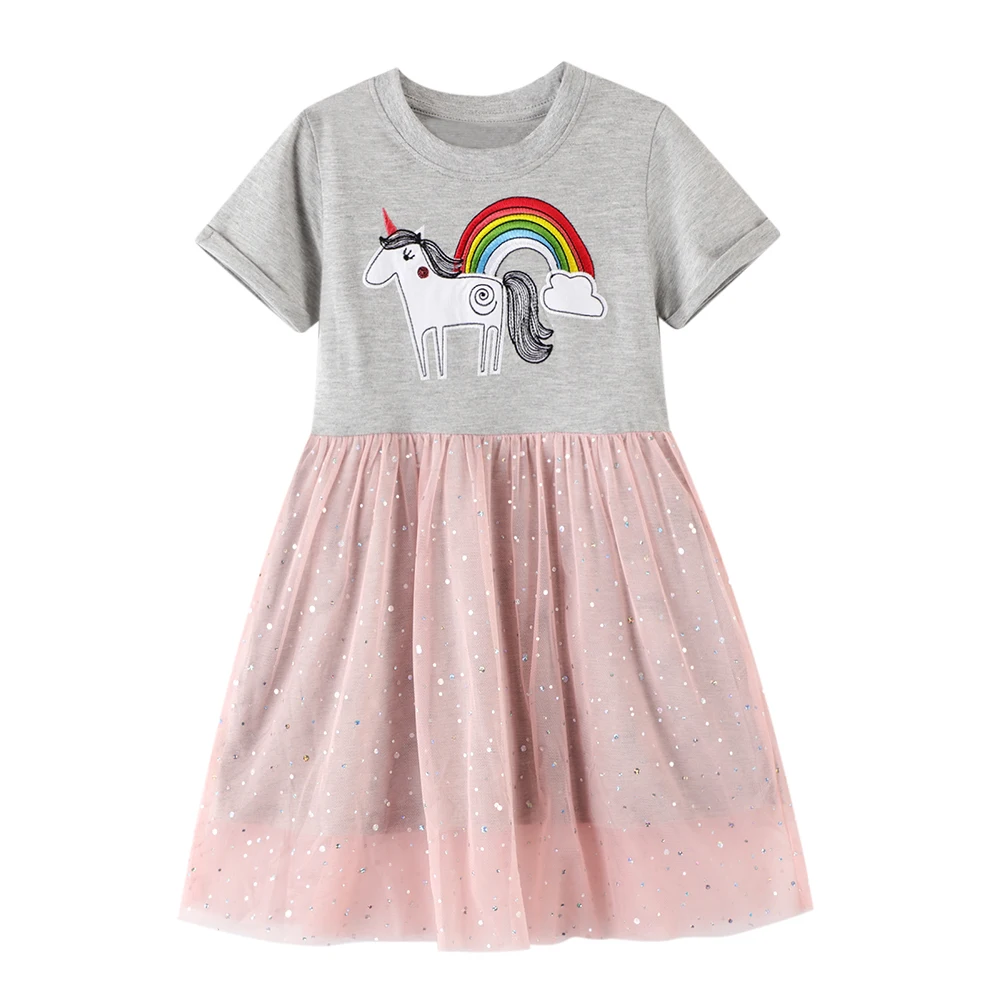 Princess Dress Rainbow Striped Kids Summer Dresses for Baby Girl Clothes Cotton Animal Apliliqued Toddler Girls Children | Детская