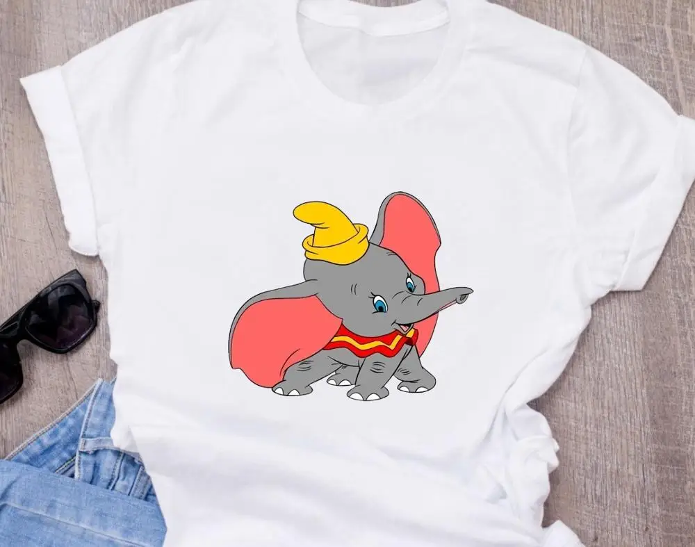 T-shirt Disneys dumbo летняя модная женская белая футболка с принтом, забавные мультяшные милые узоры белых топов, футболка - Цвет: T-shirt