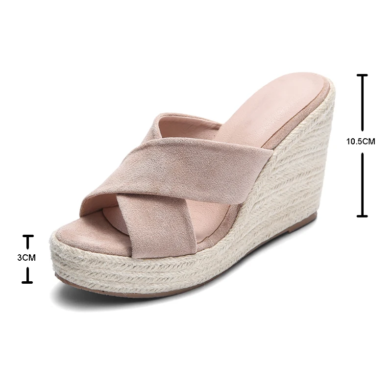 

Summer Casual Wedges Slides Outdoor Peep Toe Cane Straw Weave Platform Slippers Sandals Women Fashion High Heels Female Shoes