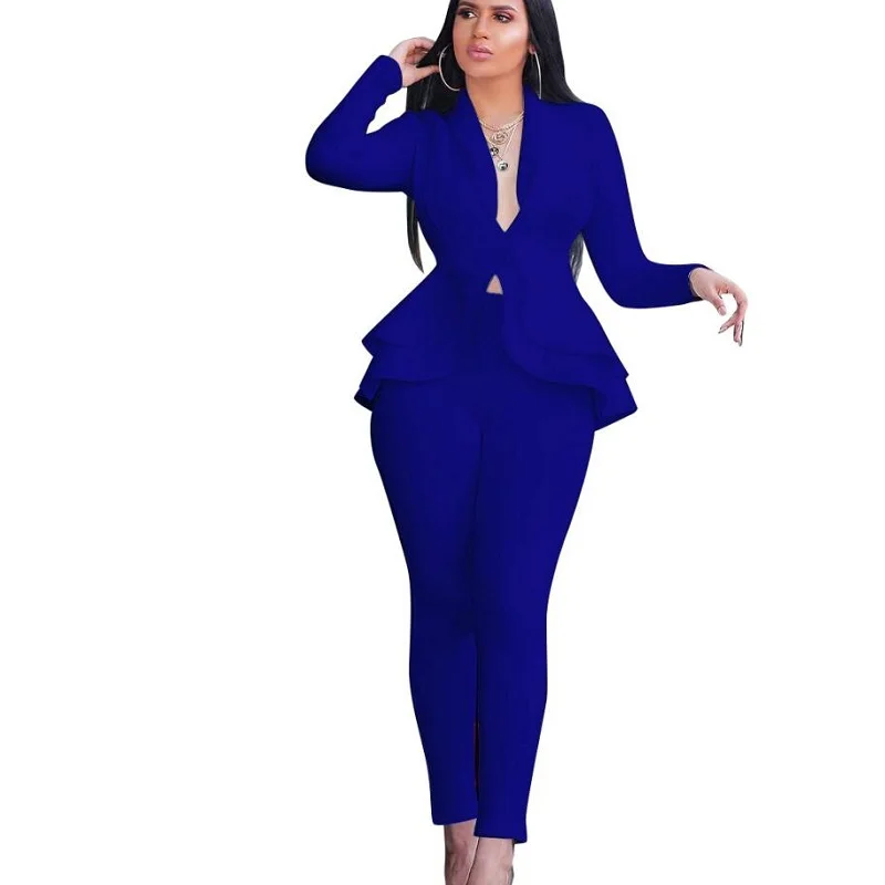 Женский комплект из двух предметов топ с оборками и V образным вырезом брюки