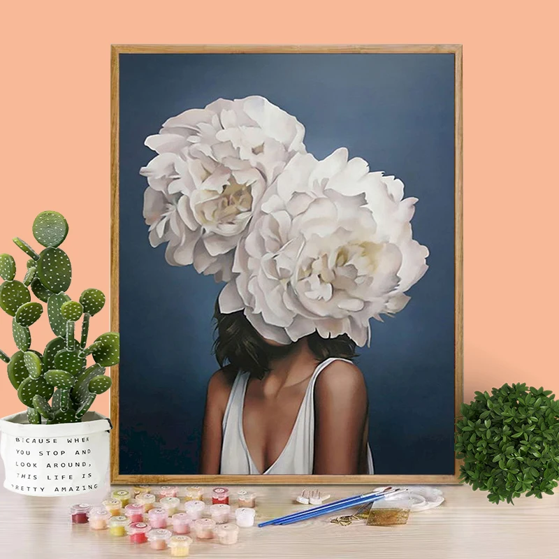 

CHENISTORY Painting By Numbers Girls Handpainted Home Decor Kits Drawing Canvas Flowers Woman Figure DIY Oil Painting