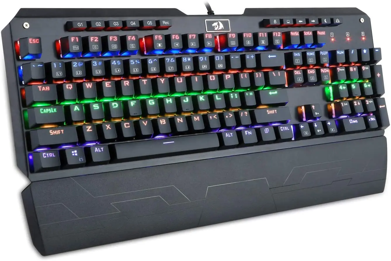 

Redragon K555Mechanical Gaming Keyboard with Blue Switches, Macro Recording, Wrist Rest,Full Size, Indrah, for Windows PC Gamer
