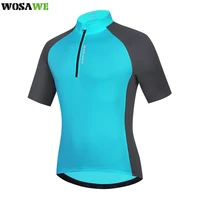 wosawe new short sleeve cycling jerseys blue summer seamless zipper pocket men quick drying