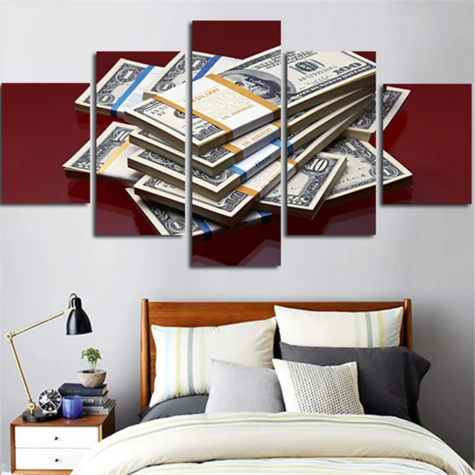 Home Decoration Posters Frame Living Room HD Printed 5 Panel Money Landscape Modular Picture Wall Art Modern Painting On Canvas | Дом и сад