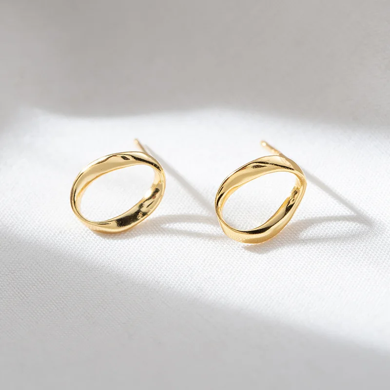 Женские серьги гвоздики с Золотистым Покрытием неправильный овал из