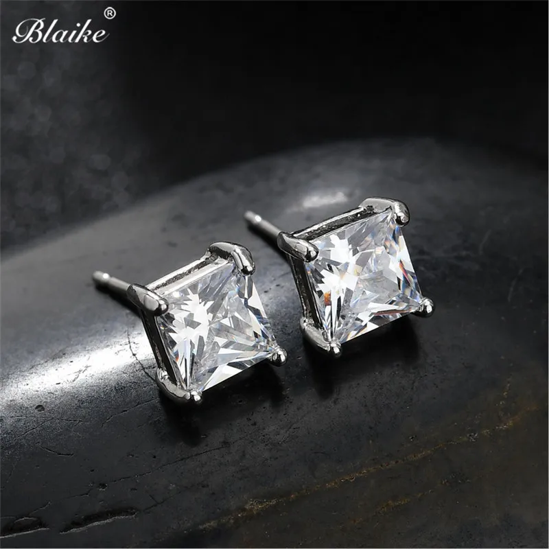 Женские серьги-гвоздики с цирконом серебристого цвета | Украшения и аксессуары