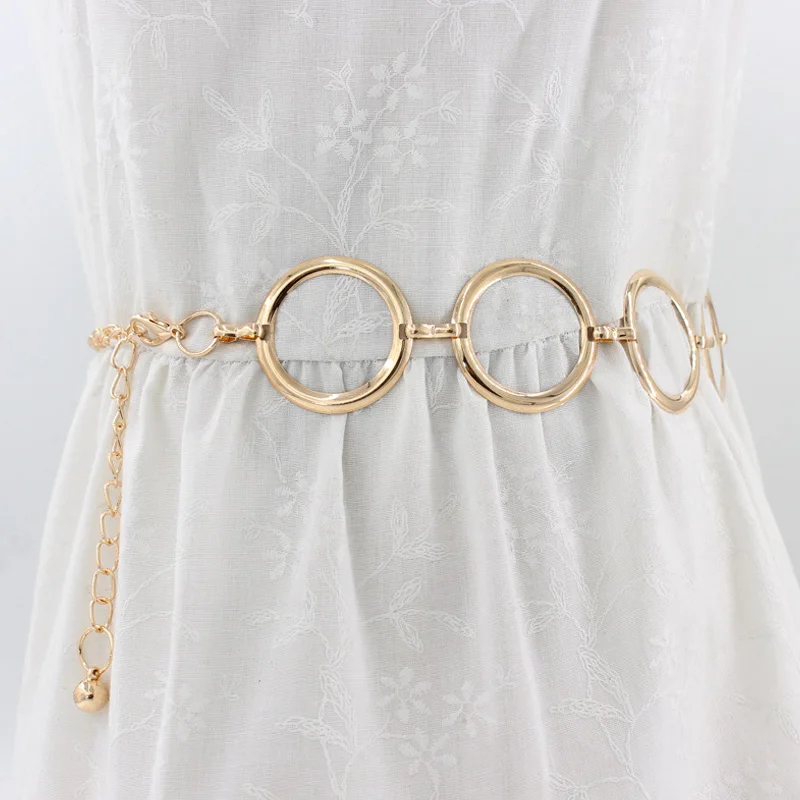 

Fashion Women's Metal Belt Vintage Gold Silver Circle Chain Belt Waist Chain Women Dresses Casual Decoration Belt Women Gift