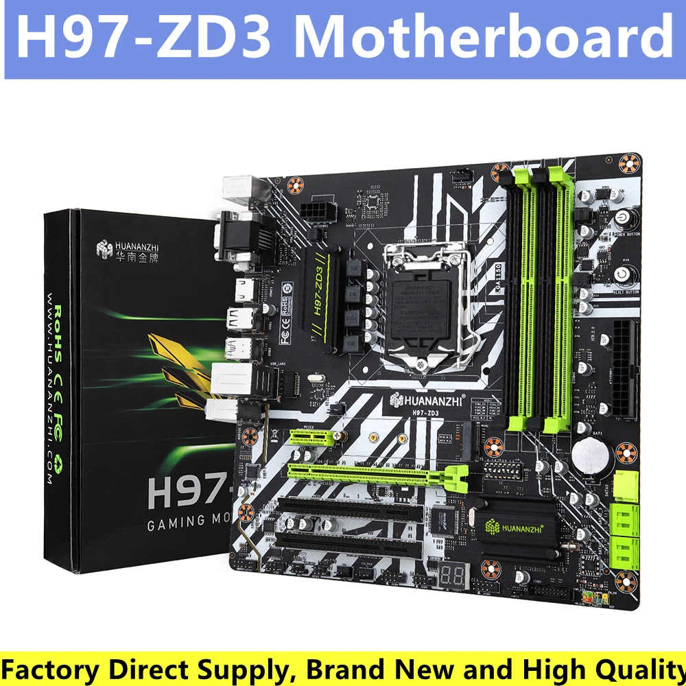 

HUANANZHI H97-ZD3 Motherboard 4xDDR3 Memory M.2 NVME /NGFF Interface Support Intel 1150 Processors Desktop PC Motherboard