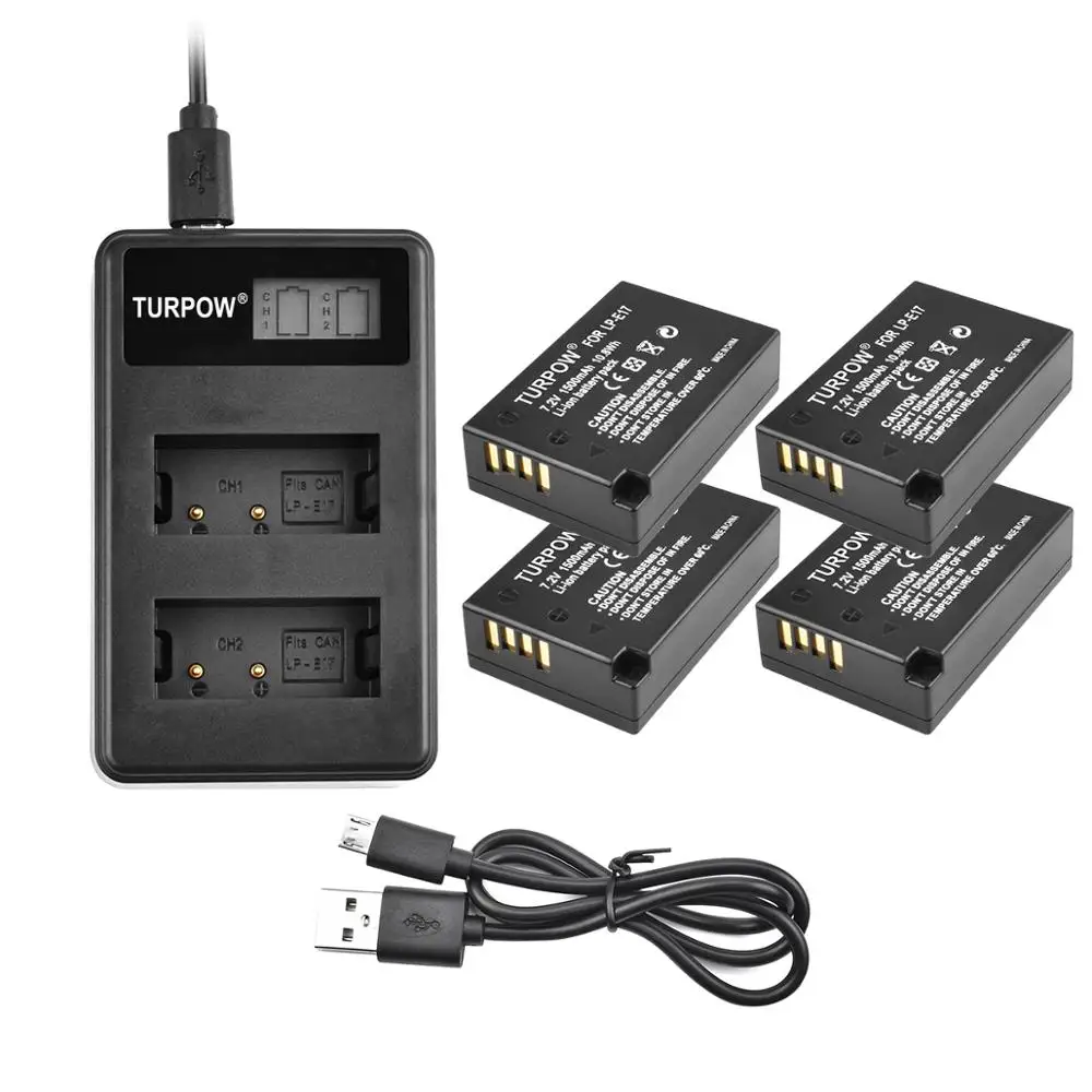 4X due Charger Turpow 1500 мА/ч, LPE17 LP E17 LP-E17 Батарея+ ЖК-дисплей двойной Зарядное устройство для цифровой однообъективной зеркальной камеры Canon EOS 200D M3 M6 750D 760D T6i T6s 800D 8000D поцелуй X8i L10 - Цвет: 4X due Charger