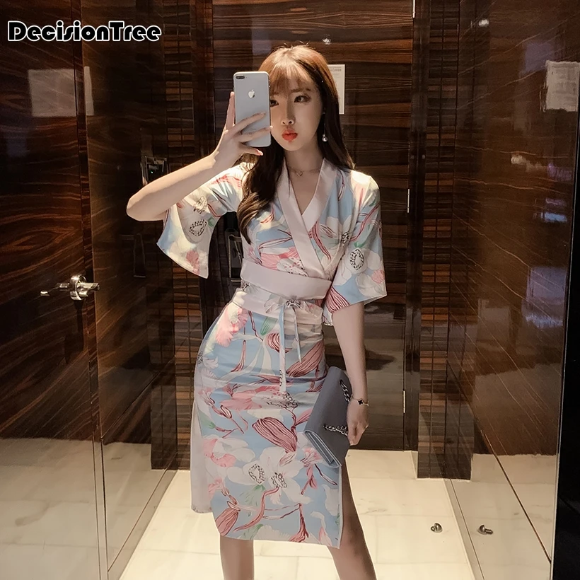 Японское кимоно yukata женское Эротическое белье с длинным рукавом haori сексуальное платье кимоно с глубоким v-образным вырезом Клубная одежда