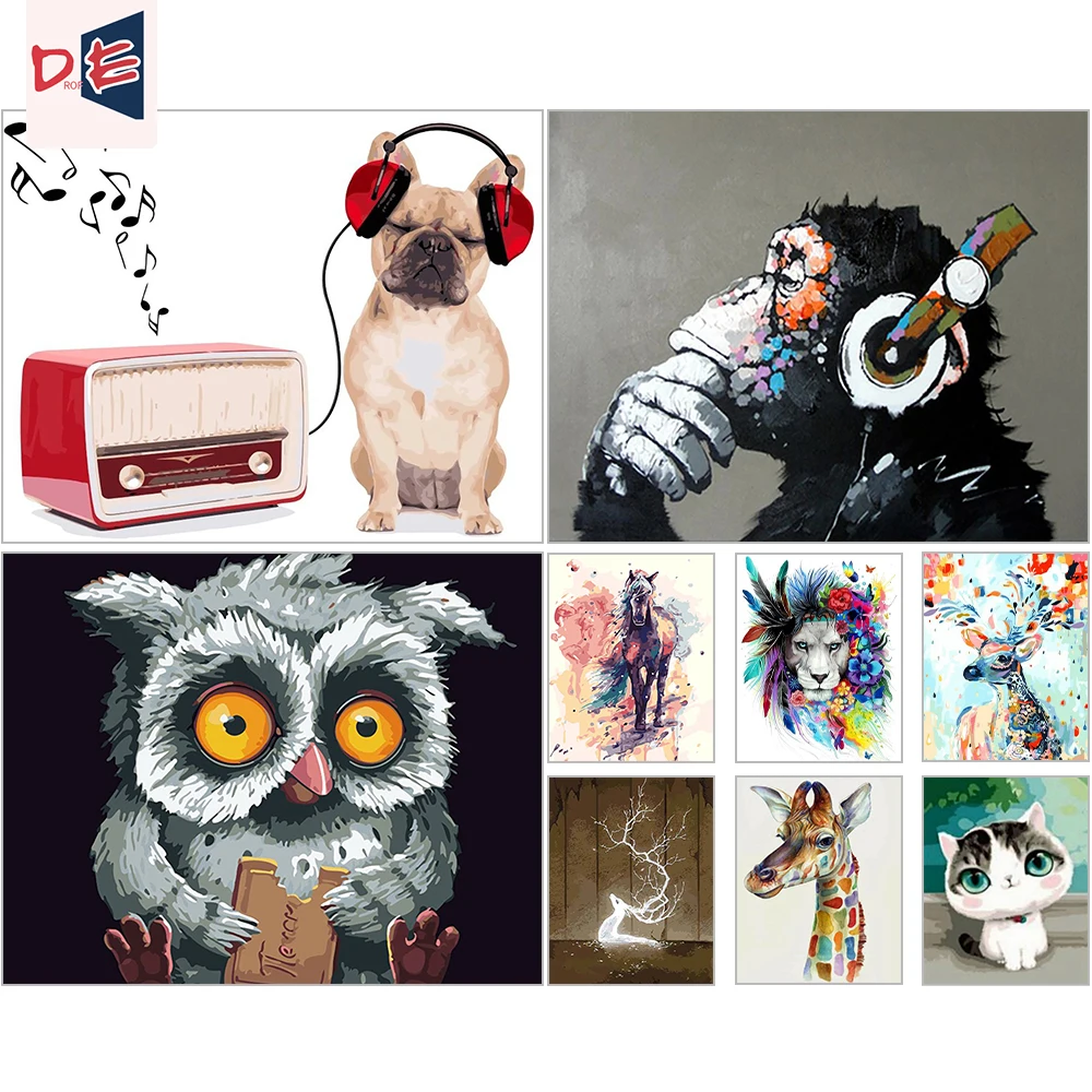 

DIY Раскраска по номерам на холсте, минимализм, животные, масляная Раскраска по номерам, ручная раскраска, домашний декор, подарок, Настенный ...