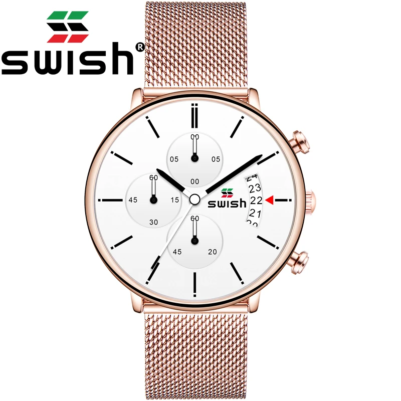 Часы наручные SWISH Мужские кварцевые водонепроницаемые брендовые Роскошные