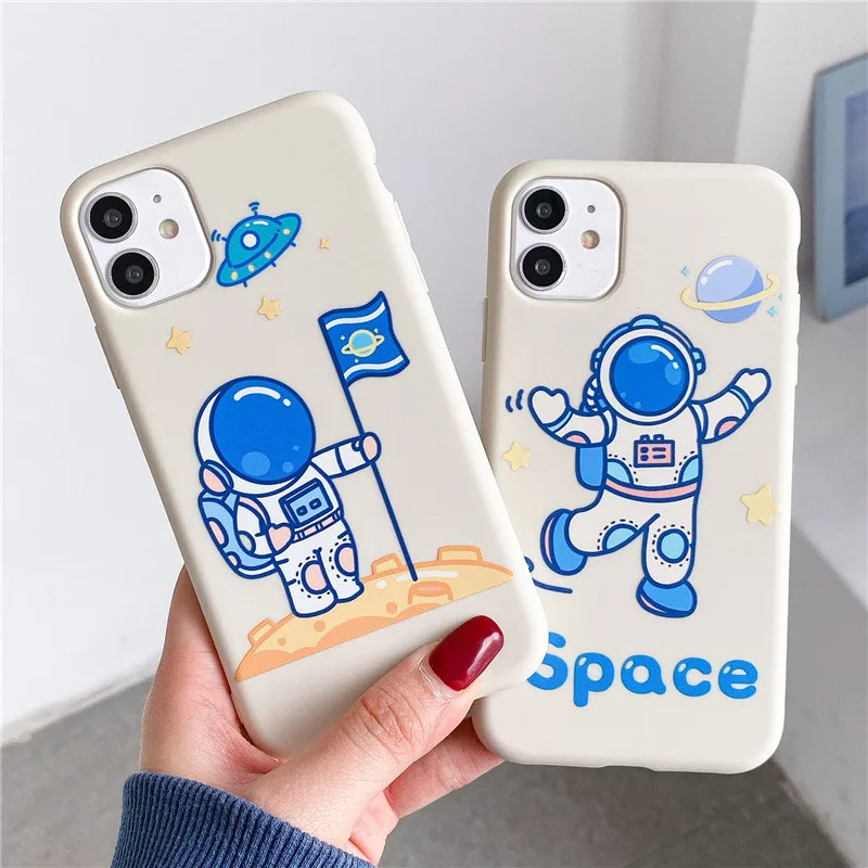 

Cartoon Cute Couple Space universe Star Phone Case For iPhone 13 12 11 Pro Max XS Max XR 8 7 Plus SE Silicone Soft Bumper Cover