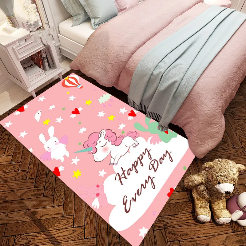 

Cartoon Child Pink Unicorn 3D Printing Carpets For Living Room Bedroom Area Rugs Soft Kids Floor Antiskid Crawl Room Mat Flannel