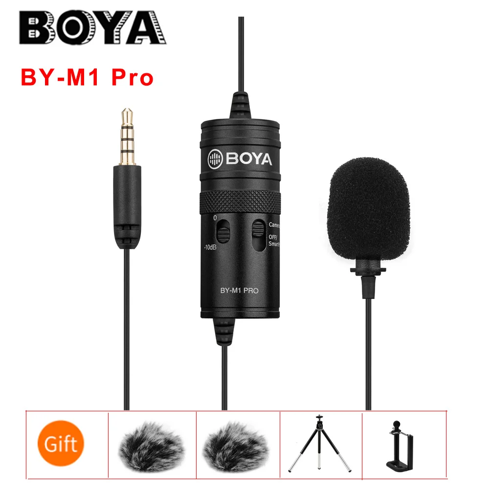 

BOYA Lavalier Microphone BY-M1 Pro Clip-on Condenser Mic Wired 3.5mm Studio Mic for Smartphone Mac Vlog DSLR Camcorder Audio 5.0