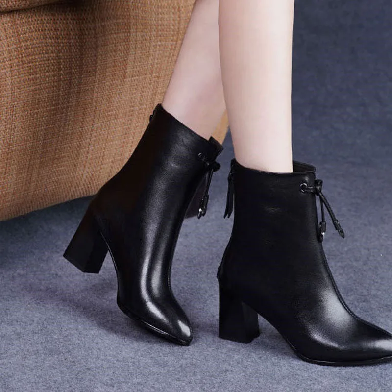 2020 зимняя обувь Женская на высоком каблуке Ботинки с острым носком Женские