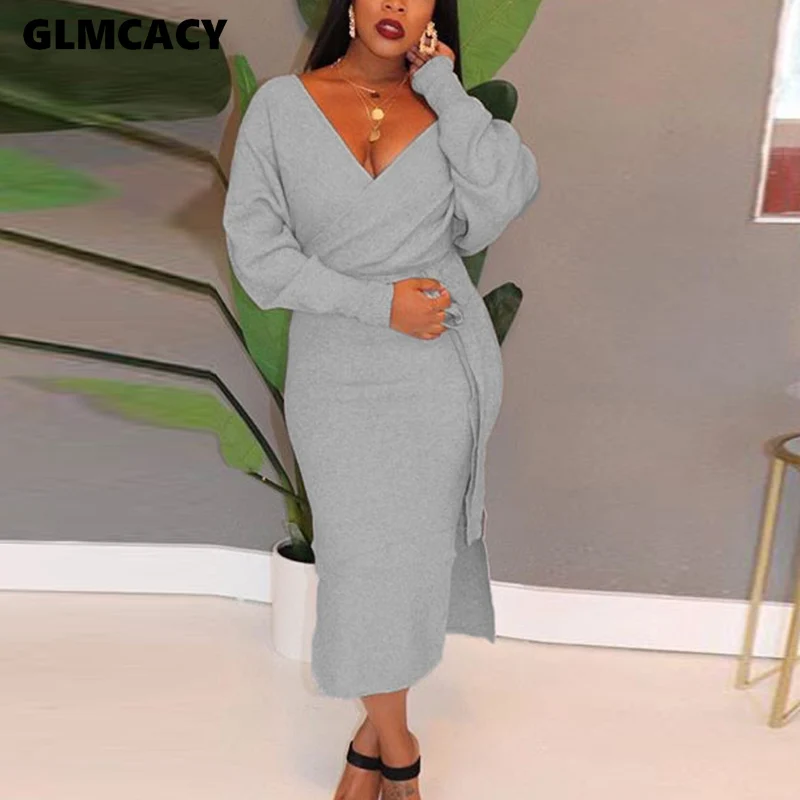 Женское Однотонное Платье макси с длинным рукавом элегантная офисная одежда